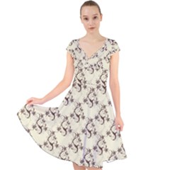 Abstract Flowers And Circle Cap Sleeve Front Wrap Midi Dress by DinzDas