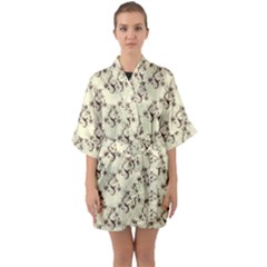 Abstract Flowers And Circle Half Sleeve Satin Kimono  by DinzDas