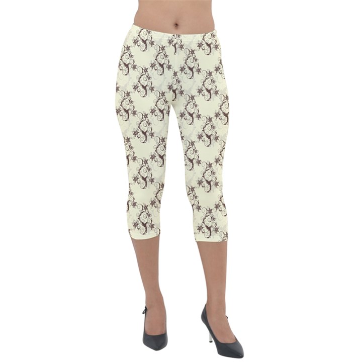 Abstract Flowers And Circle Lightweight Velour Capri Leggings 