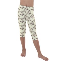 Abstract Flowers And Circle Kids  Lightweight Velour Capri Leggings  by DinzDas