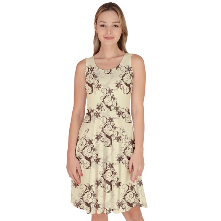 Abstract Flowers And Circle Knee Length Skater Dress With Pockets