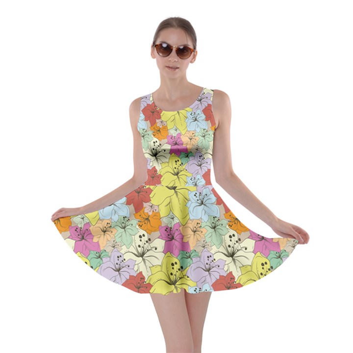 Abstract Flowers And Circle Skater Dress