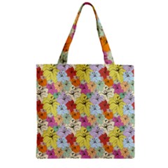 Abstract Flowers And Circle Zipper Grocery Tote Bag by DinzDas