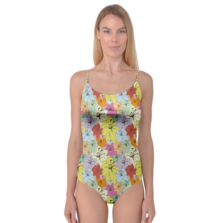 Abstract Flowers And Circle Camisole Leotard 