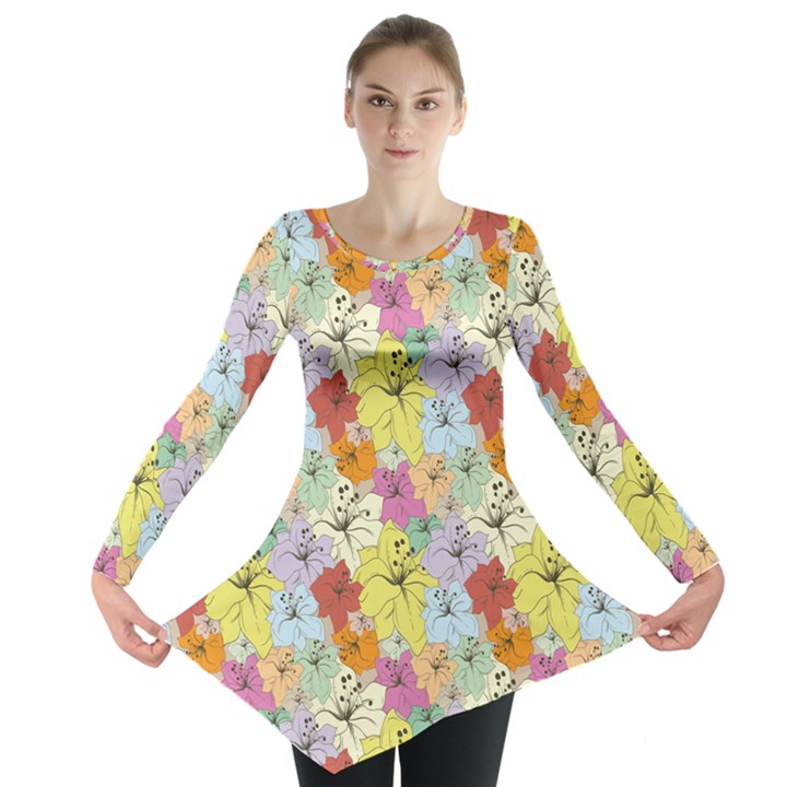 Abstract Flowers And Circle Long Sleeve Tunic 