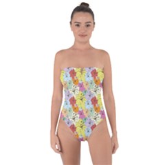 Abstract Flowers And Circle Tie Back One Piece Swimsuit by DinzDas