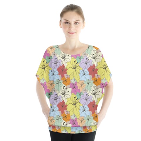 Abstract Flowers And Circle Batwing Chiffon Blouse by DinzDas