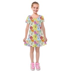 Abstract Flowers And Circle Kids  Short Sleeve Velvet Dress by DinzDas