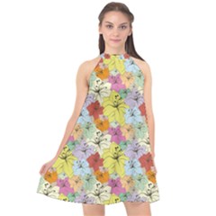 Abstract Flowers And Circle Halter Neckline Chiffon Dress  by DinzDas