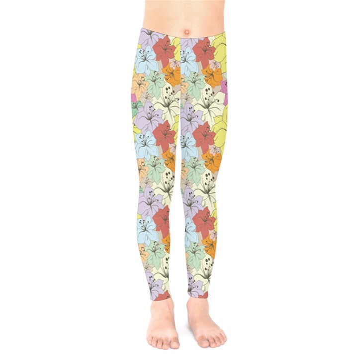 Abstract Flowers And Circle Kids  Leggings