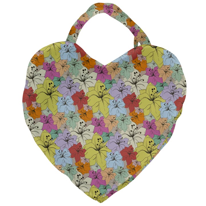 Abstract Flowers And Circle Giant Heart Shaped Tote