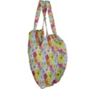 Abstract Flowers And Circle Giant Heart Shaped Tote View3