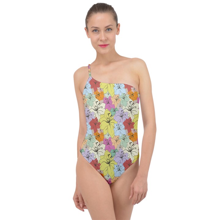 Abstract Flowers And Circle Classic One Shoulder Swimsuit