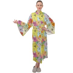 Abstract Flowers And Circle Maxi Velour Kimono by DinzDas