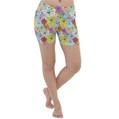 Abstract Flowers And Circle Lightweight Velour Yoga Shorts by DinzDas