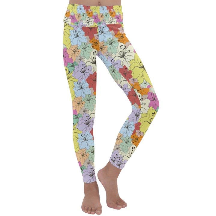 Abstract Flowers And Circle Kids  Lightweight Velour Classic Yoga Leggings