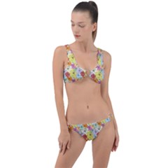 Abstract Flowers And Circle Ring Detail Crop Bikini Set by DinzDas