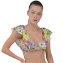 Abstract Flowers And Circle Plunge Frill Sleeve Bikini Top View1