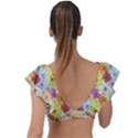 Abstract Flowers And Circle Plunge Frill Sleeve Bikini Top View2