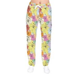 Abstract Flowers And Circle Women Velvet Drawstring Pants