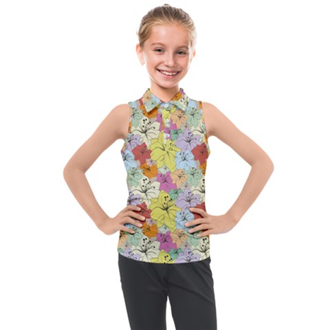 Abstract Flowers And Circle Kids  Sleeveless Polo Tee by DinzDas