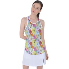 Abstract Flowers And Circle Racer Back Mesh Tank Top by DinzDas