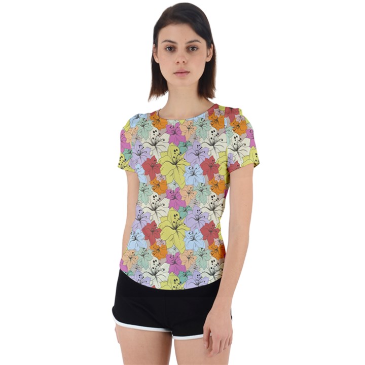 Abstract Flowers And Circle Back Cut Out Sport Tee