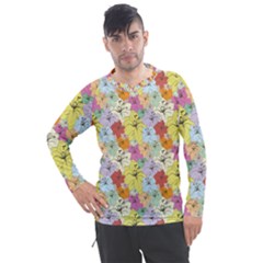 Abstract Flowers And Circle Men s Pique Long Sleeve Tee