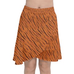 Animal Skin - Lion And Orange Skinnes Animals - Savannah And Africa Chiffon Wrap Front Skirt by DinzDas