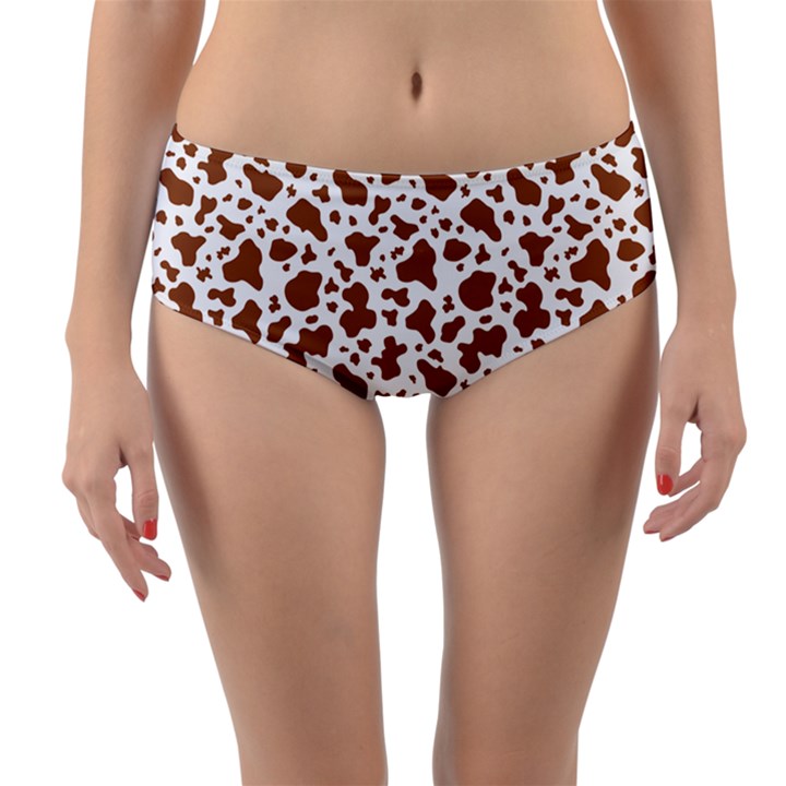 Animal Skin - Brown Cows Are Funny And Brown And White Reversible Mid-Waist Bikini Bottoms