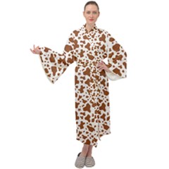 Animal Skin - Brown Cows Are Funny And Brown And White Maxi Velour Kimono by DinzDas