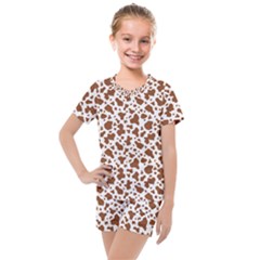 Animal Skin - Brown Cows Are Funny And Brown And White Kids  Mesh Tee And Shorts Set