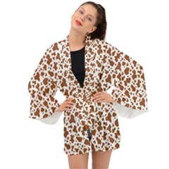 Animal Skin - Brown Cows Are Funny And Brown And White Long Sleeve Kimono by DinzDas