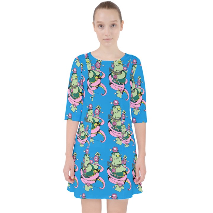 Monster And Cute Monsters Fight With Snake And Cyclops Pocket Dress