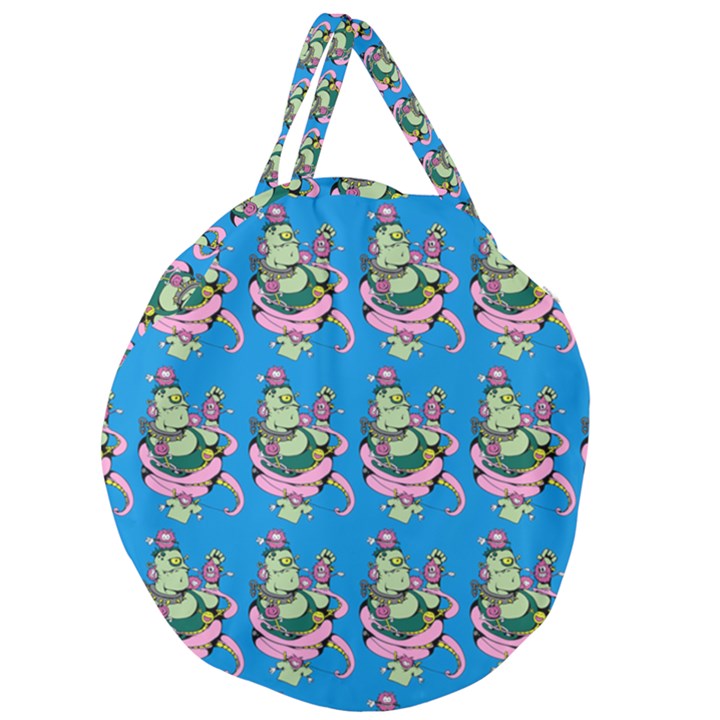 Monster And Cute Monsters Fight With Snake And Cyclops Giant Round Zipper Tote