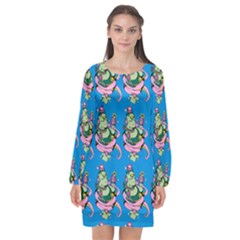 Monster And Cute Monsters Fight With Snake And Cyclops Long Sleeve Chiffon Shift Dress  by DinzDas