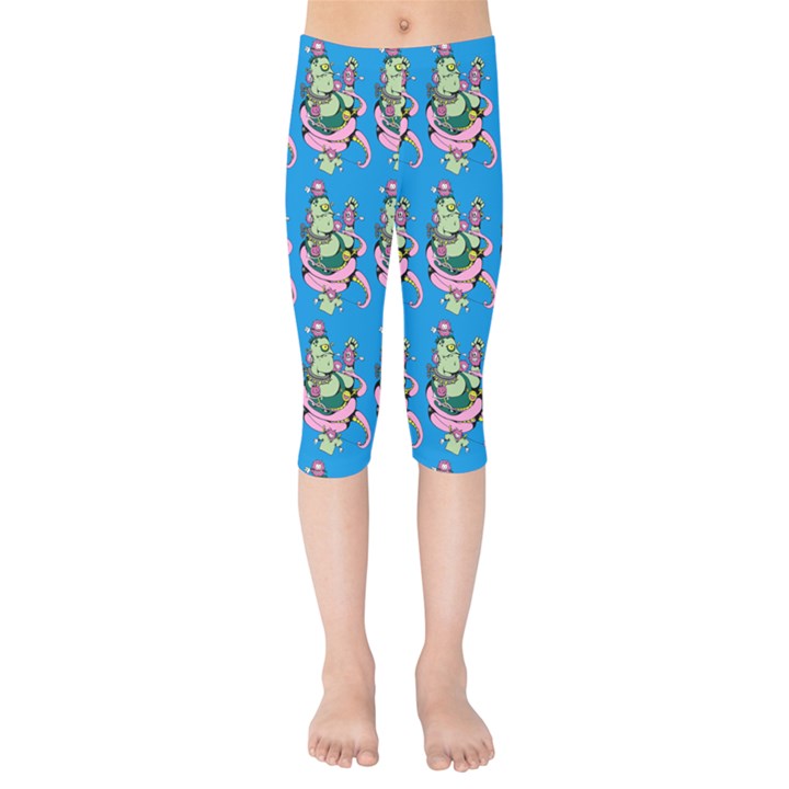 Monster And Cute Monsters Fight With Snake And Cyclops Kids  Capri Leggings 