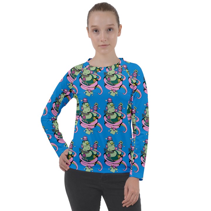 Monster And Cute Monsters Fight With Snake And Cyclops Women s Long Sleeve Raglan Tee