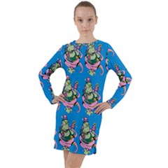 Monster And Cute Monsters Fight With Snake And Cyclops Long Sleeve Hoodie Dress by DinzDas