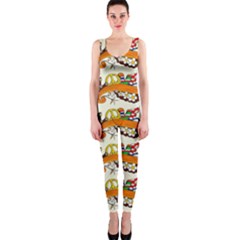 Love And Flowers And Peace Fo All Hippies One Piece Catsuit by DinzDas