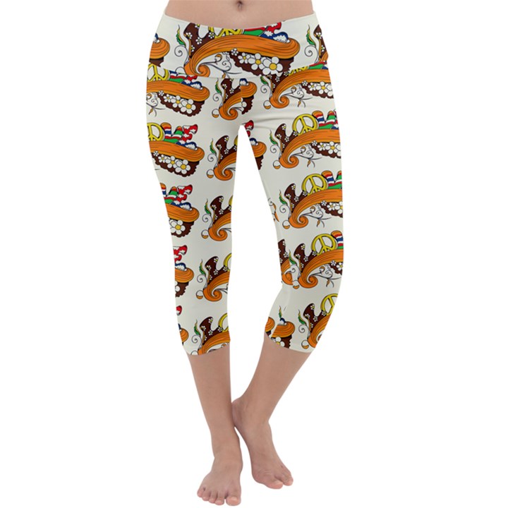 Love And Flowers And Peace Fo All Hippies Capri Yoga Leggings