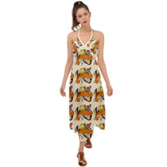 Love And Flowers And Peace Fo All Hippies Halter Tie Back Dress  by DinzDas