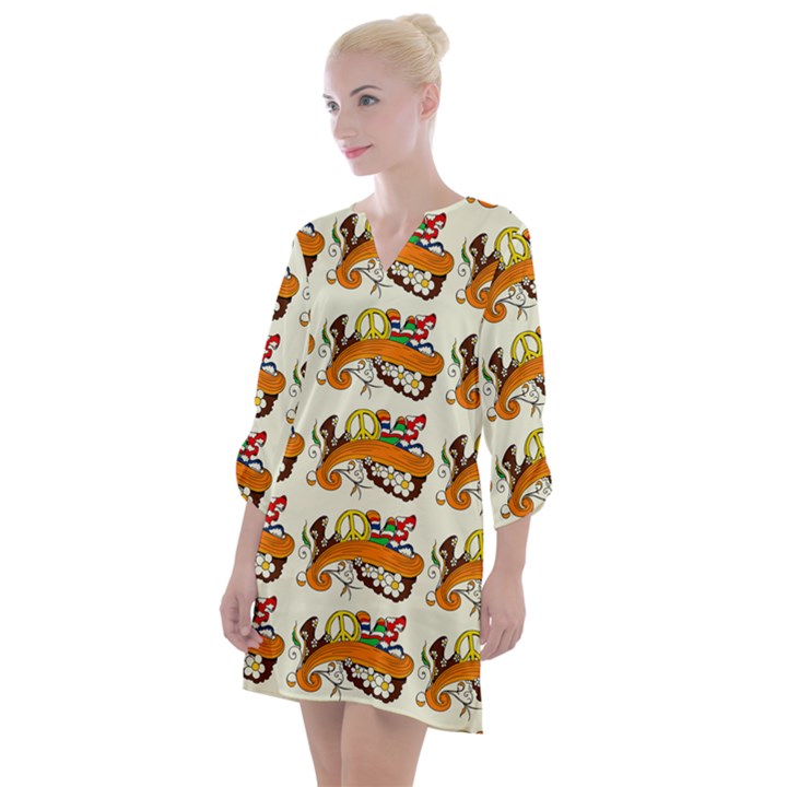 Love And Flowers And Peace Fo All Hippies Open Neck Shift Dress