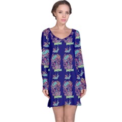 Jaw Dropping Horror Hippie Skull Long Sleeve Nightdress by DinzDas