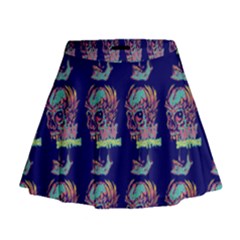 Jaw Dropping Horror Hippie Skull Mini Flare Skirt by DinzDas