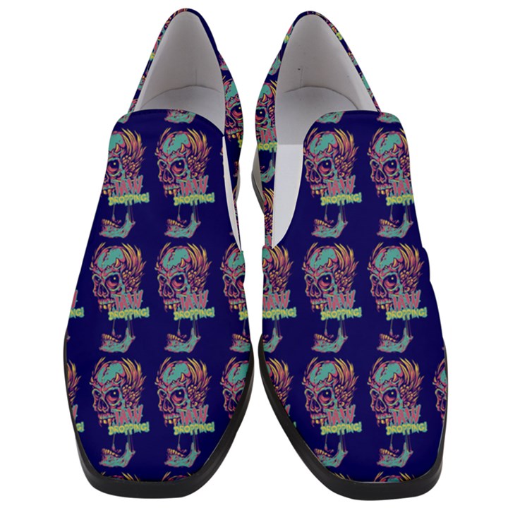 Jaw Dropping Horror Hippie Skull Women Slip On Heel Loafers