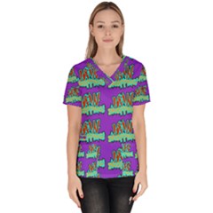 Jaw Dropping Comic Big Bang Poof Women s V-neck Scrub Top by DinzDas