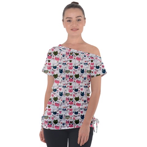 Adorable Seamless Cat Head Pattern01 Tie-up Tee by TastefulDesigns