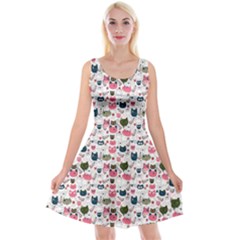 Adorable Seamless Cat Head Pattern01 Reversible Velvet Sleeveless Dress