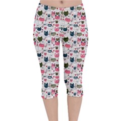 Adorable Seamless Cat Head Pattern01 Velvet Capri Leggings  by TastefulDesigns